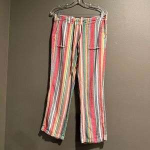 For Cynthia Colorful Striped Linen-Blend Fabric Pull On Pant Size Medium
